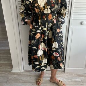 Etro Milano Elegant Floral Black Midi Dress